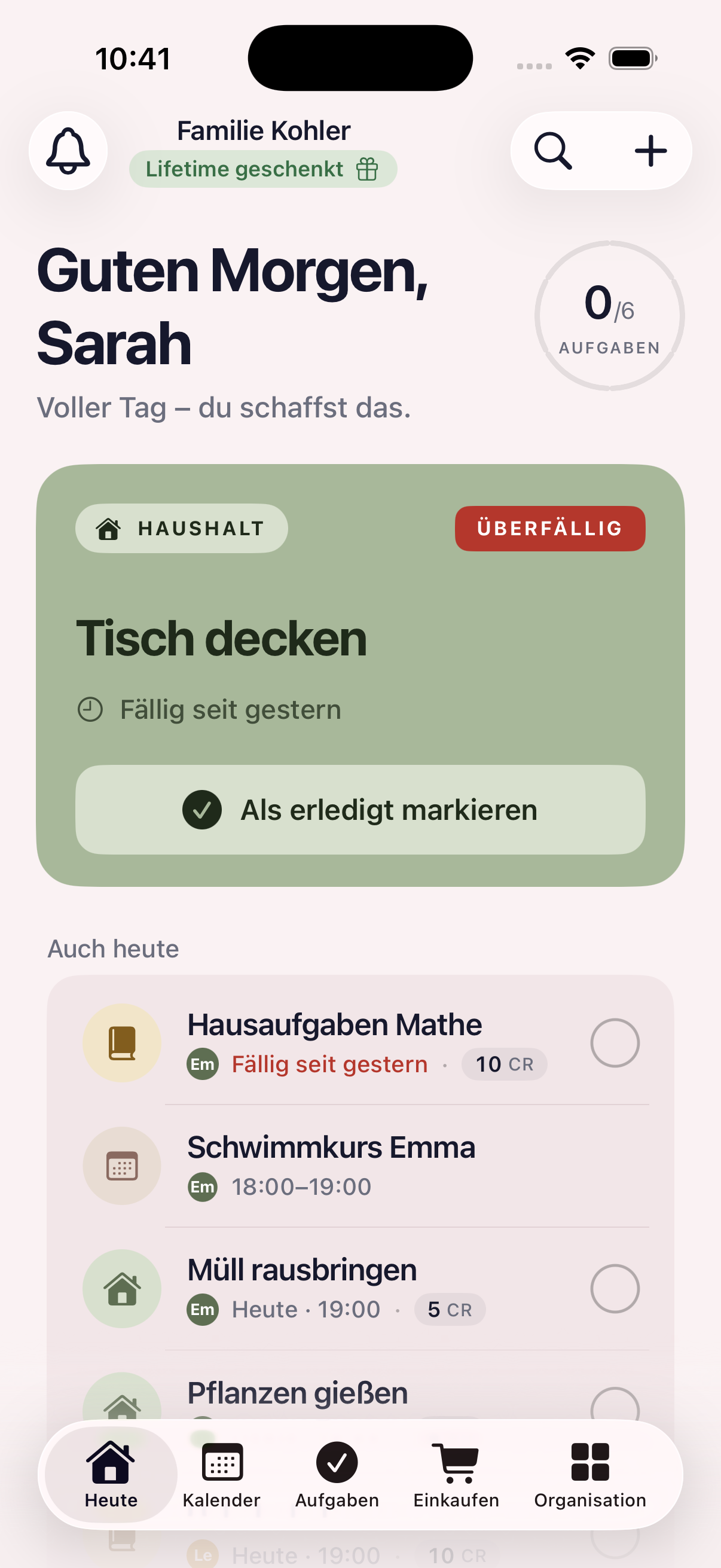 FamilyManager Heute-Ansicht